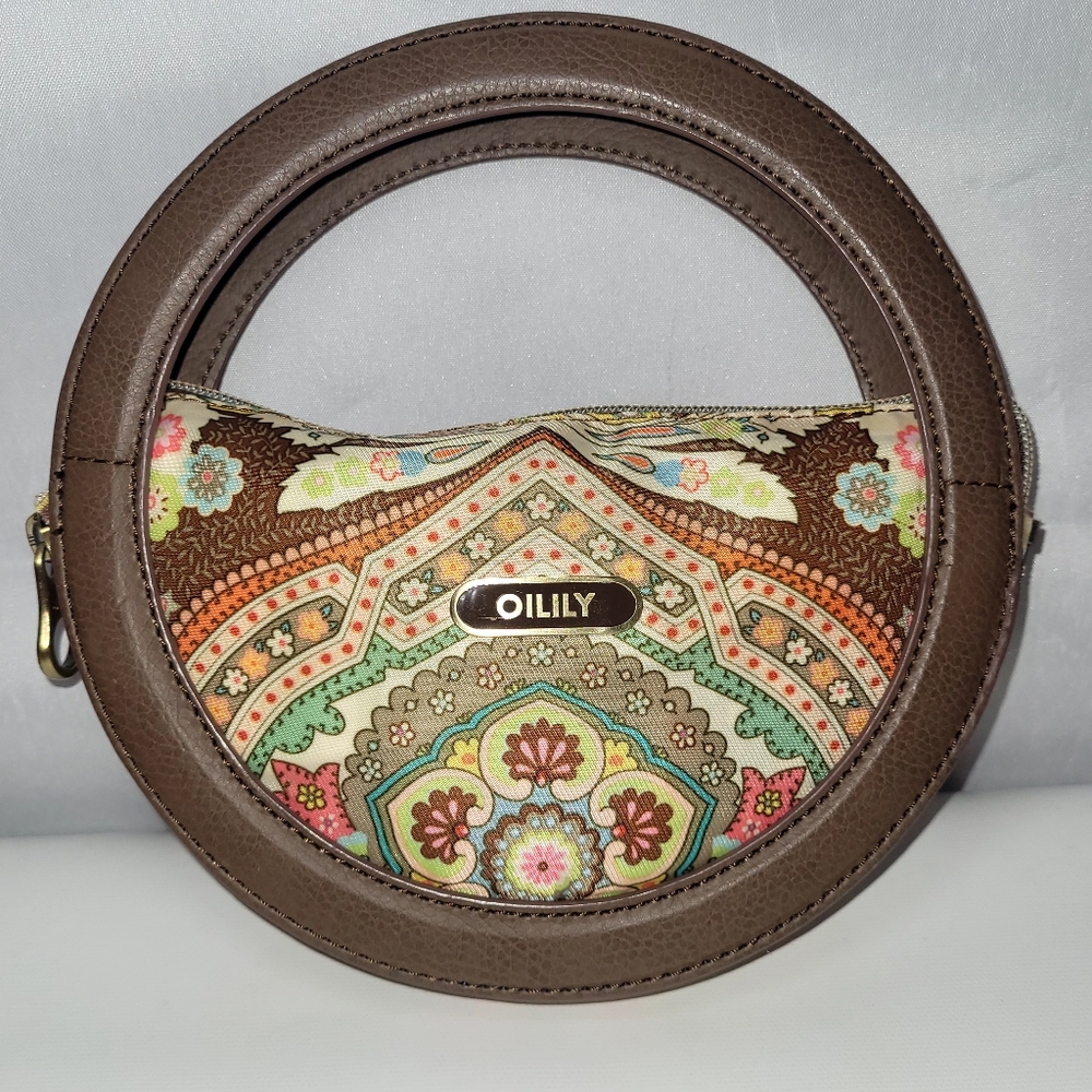 OILILY Folding City Handbag Purse Brown/Green/Pink